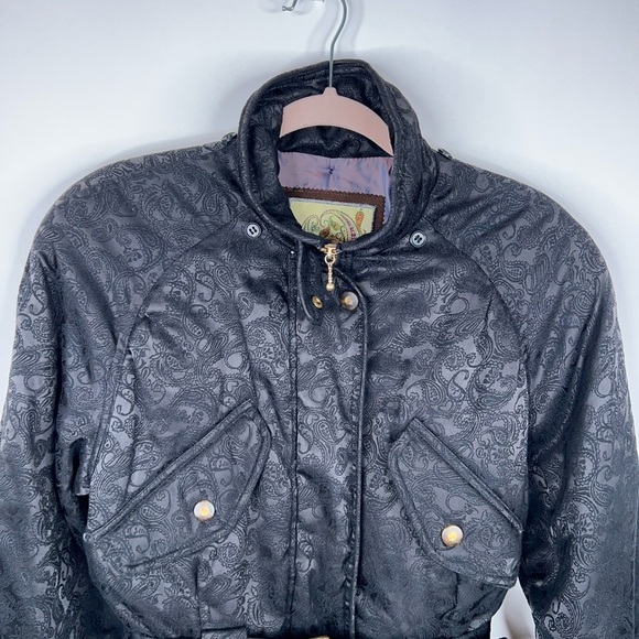 Vintage Huitieme Jacket Japan Black Paisley Snow Ski Style Puffer Belted Cropped - Picture 2 of 13